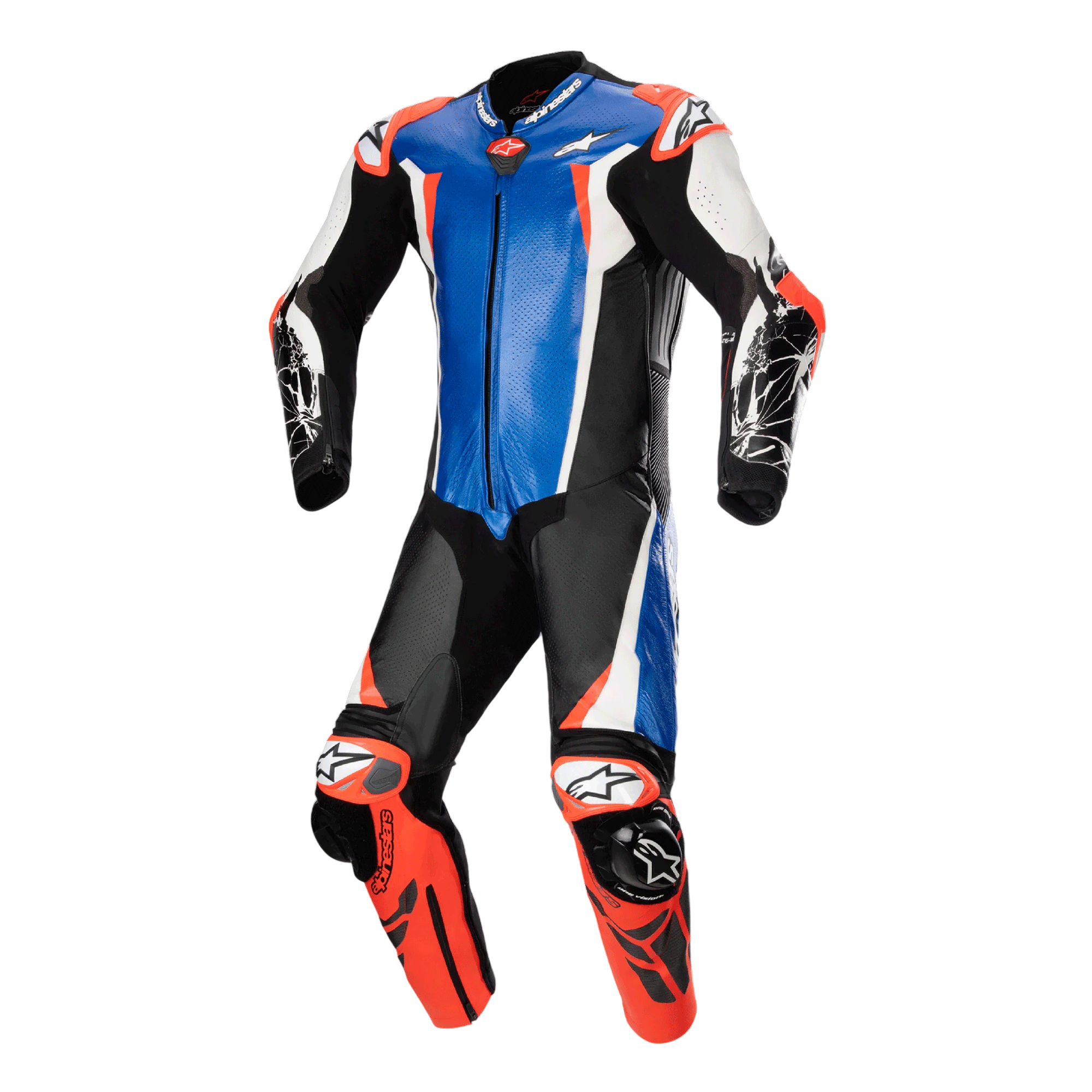 Alpinestars Racing Absolute V2 Professional Motorcycle Leather Suit - Blue, Black & Fluo Red