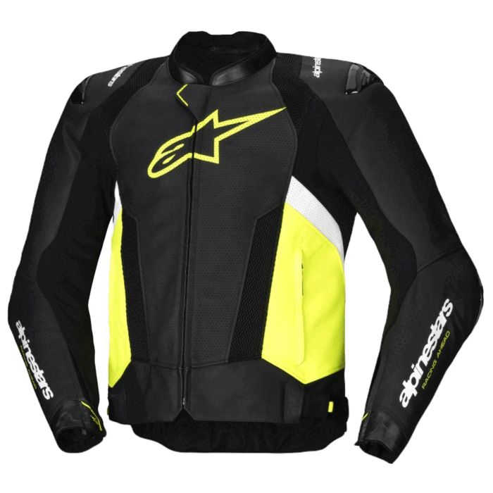 Alpinestars Missile V3 Airflow Premium Leather Motorcycle Jacket / Suit - Black & Fluo Yellow