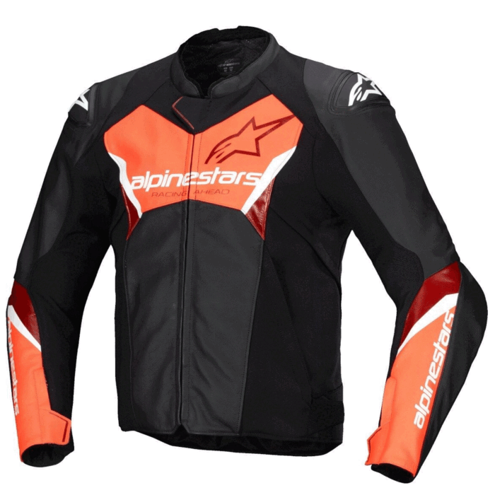Alpinestars Faster V3 Professional Leather Motorcycle Jacket / Suit - Black & Fluo Red