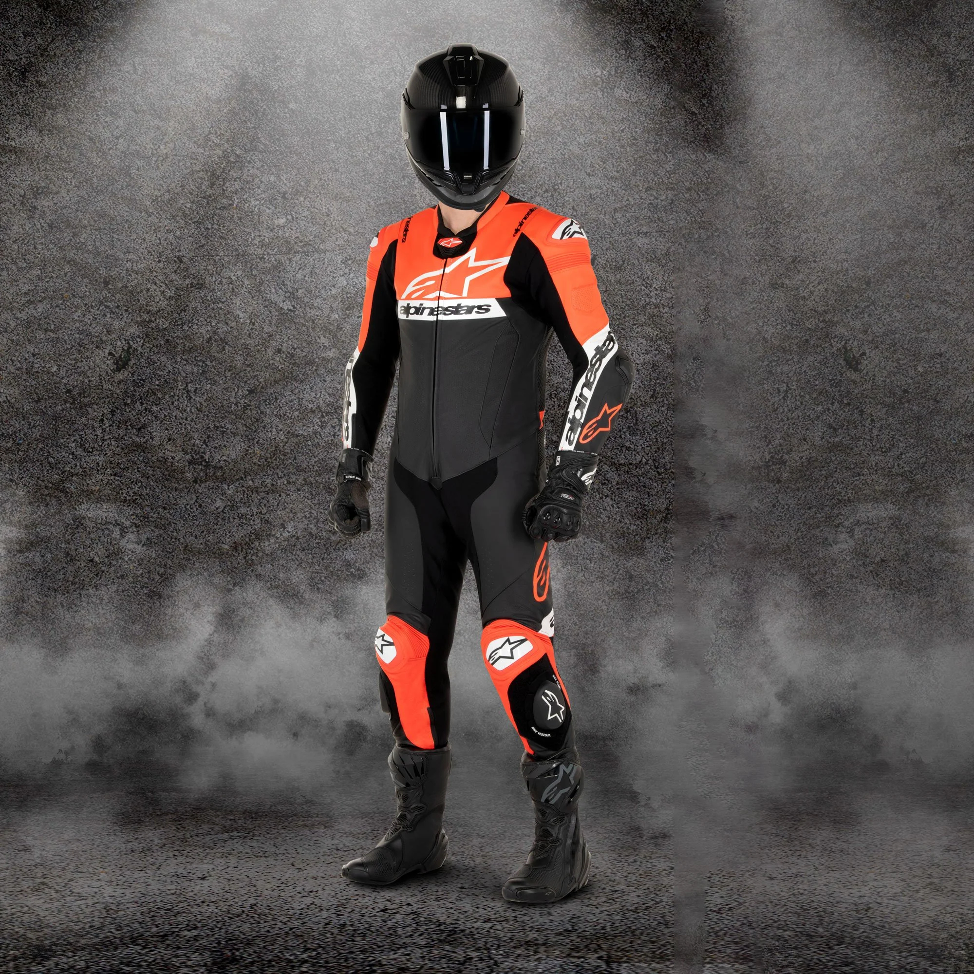 Alpinestars GP Force Ignition Leather Motorcycle Suit - Black, White & Fluo Red - Image 3