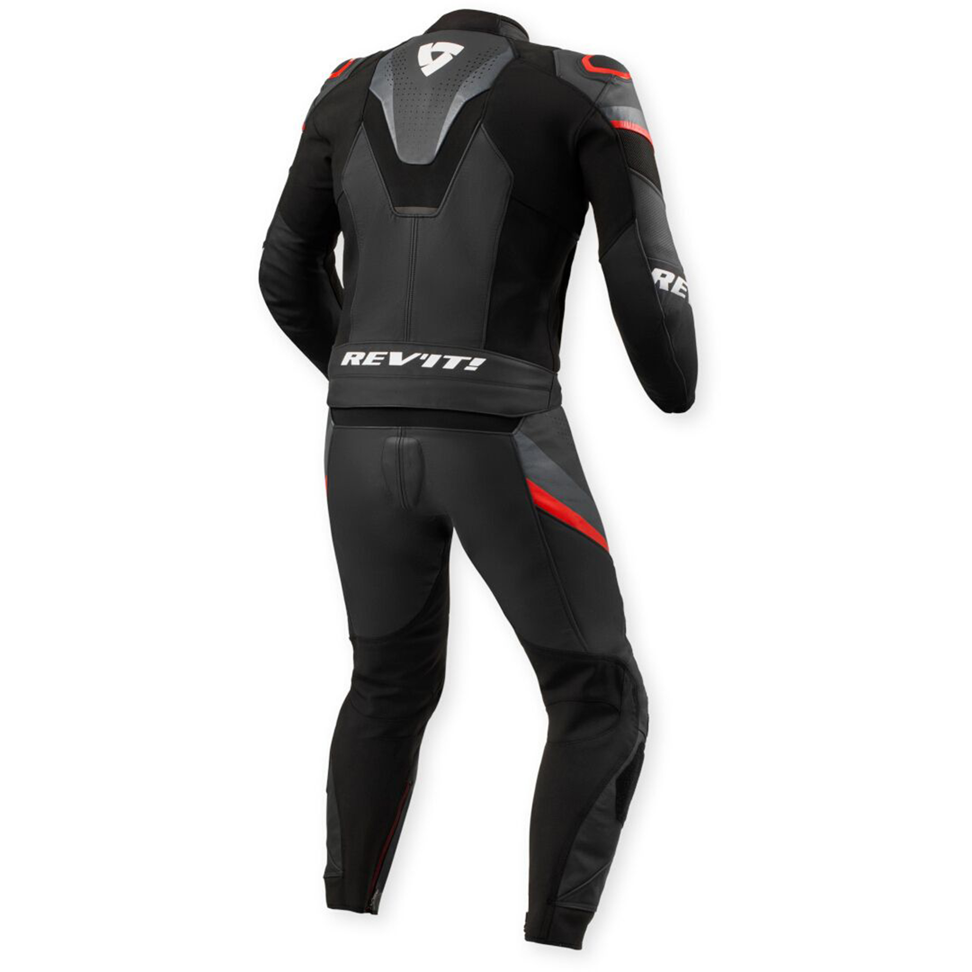 REV'IT! Beta 2 Perforated Two-Piece Motorcycle Leather Suit - Dark Stealth & Neon Red Edition - Image 2