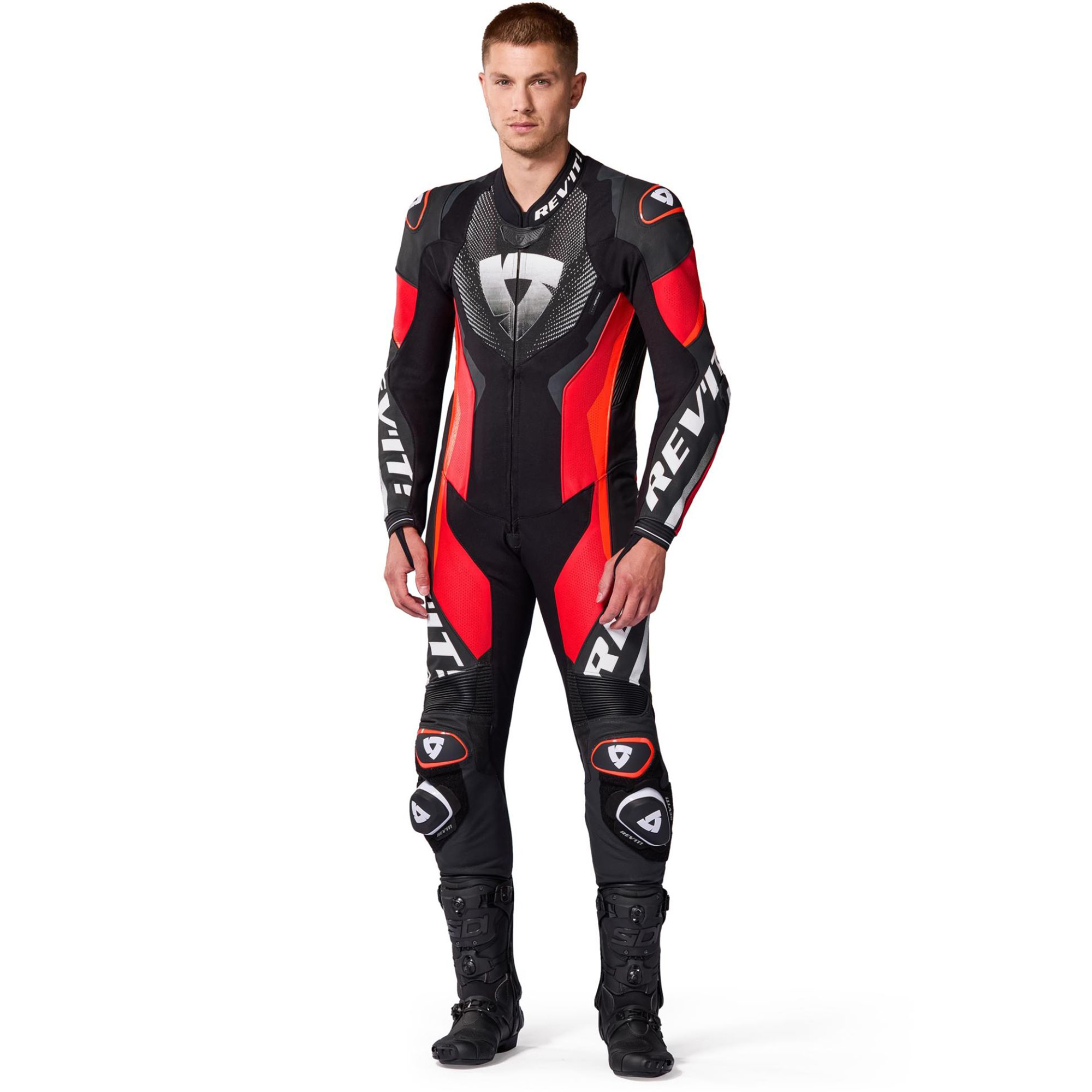 REV'IT! Hyperspeed 3 Perforated One-Piece Motorcycle Leather Suit - Black & Neon Red Edition - Image 3