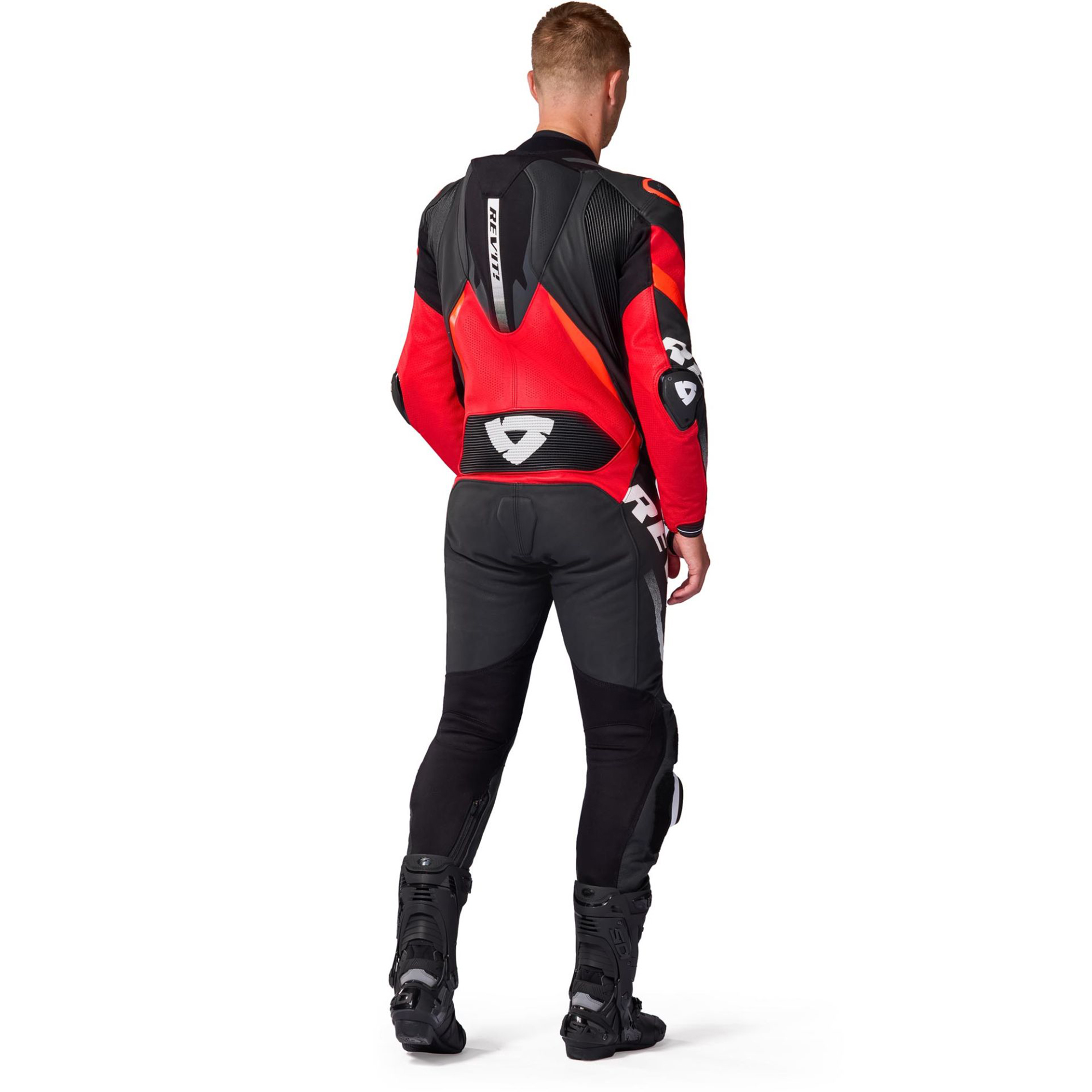 REV'IT! Hyperspeed 3 Perforated One-Piece Motorcycle Leather Suit - Black & Neon Red Edition - Image 4