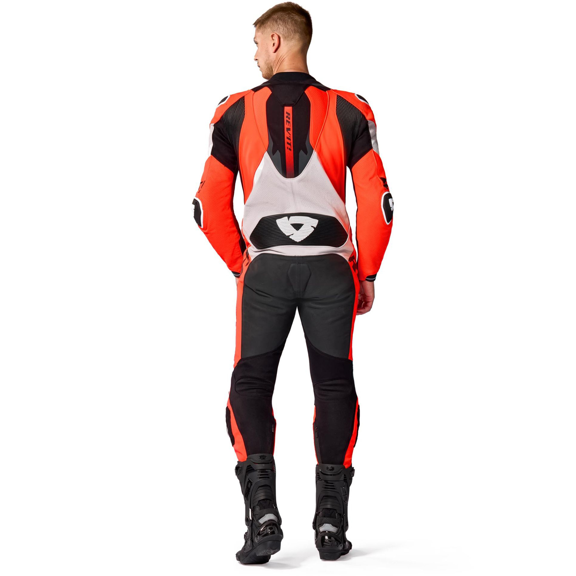 REV'IT! Control One-Piece Perforated Motorcycle Leather Suit - Neon Red & Light Grey Edition - Image 4