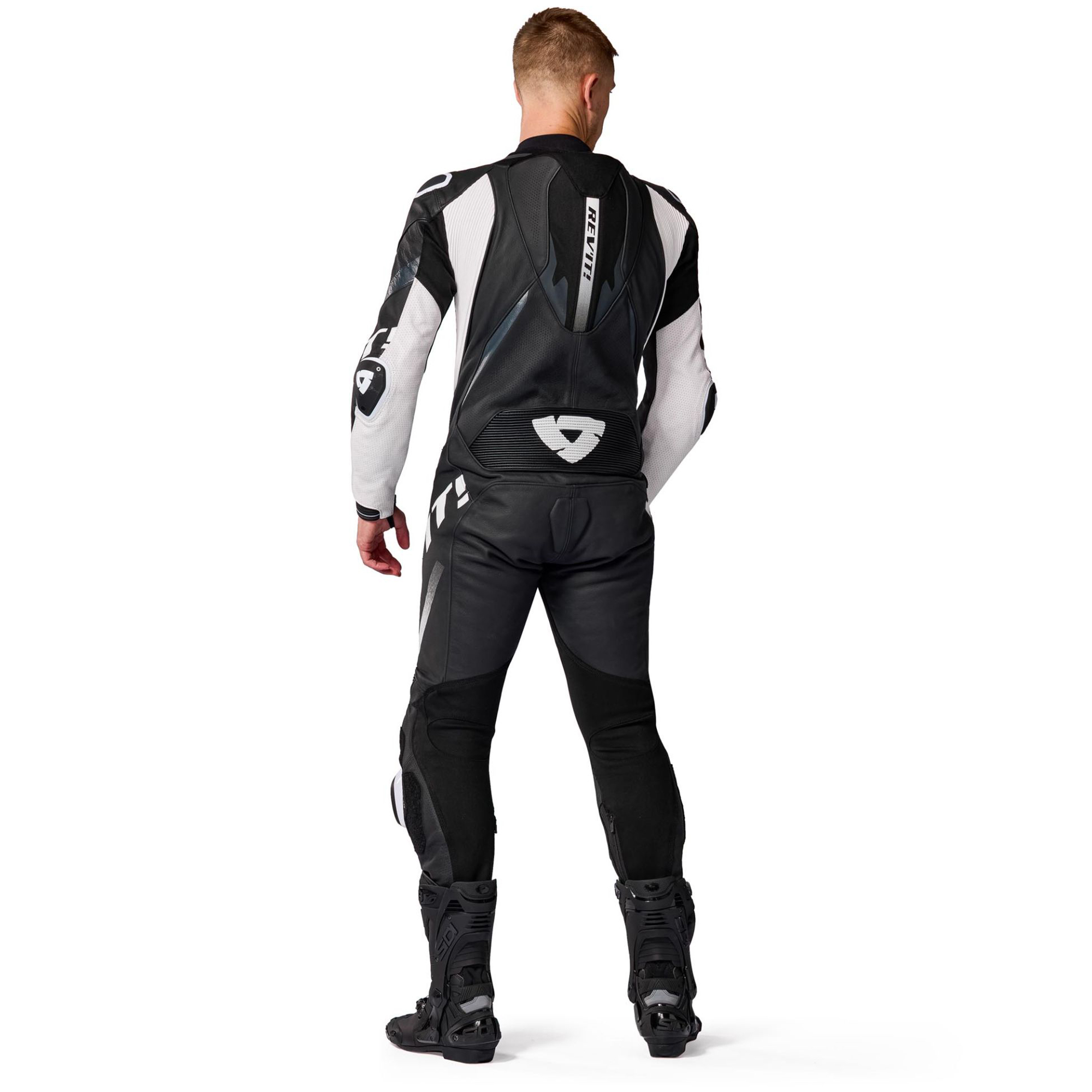 REV'IT! Hyperspeed 3 Perforated One-Piece Motorcycle Leather Suit - Monochromatic Black & White Edition - Image 4