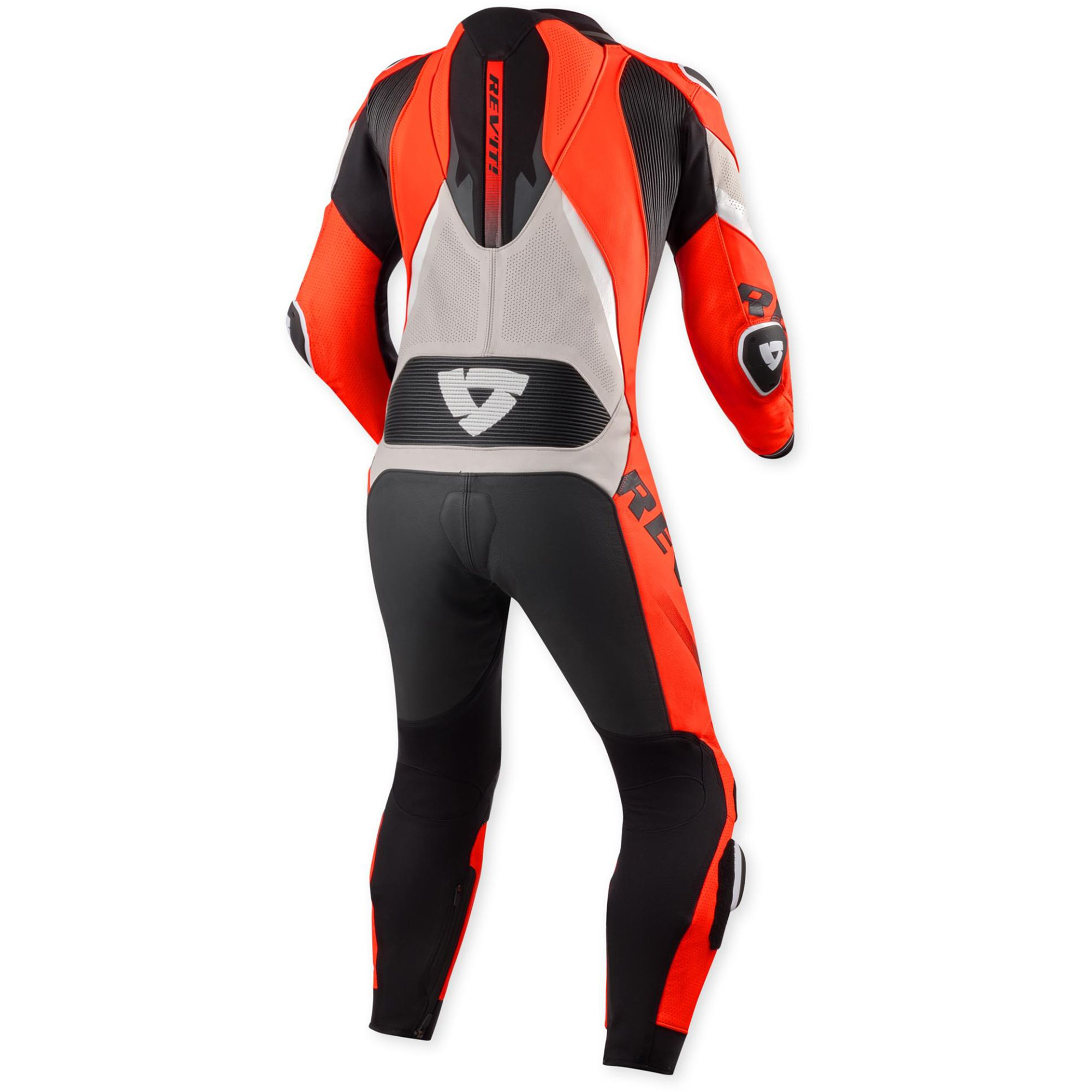 REV'IT! Control One-Piece Perforated Motorcycle Leather Suit - Neon Red & Light Grey Edition - Image 2