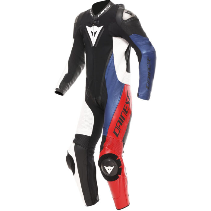 Dainese Demon Sprint Perforated One-Piece Motorcycle Leather Suit - Tricolor Asymmetric Layout