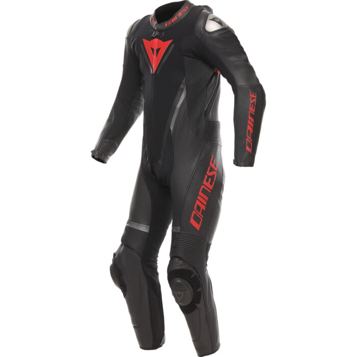 Dainese Demon Sprint Perforated One-Piece Motorcycle Leather Suit - Stealth Black & Racing Red