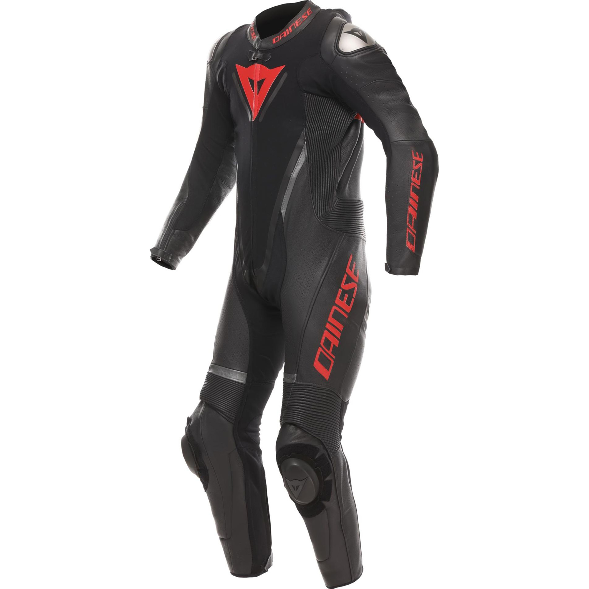 Dainese Demon Sprint Perforated One-Piece Motorcycle Leather Suit - Stealth Black & Racing Red