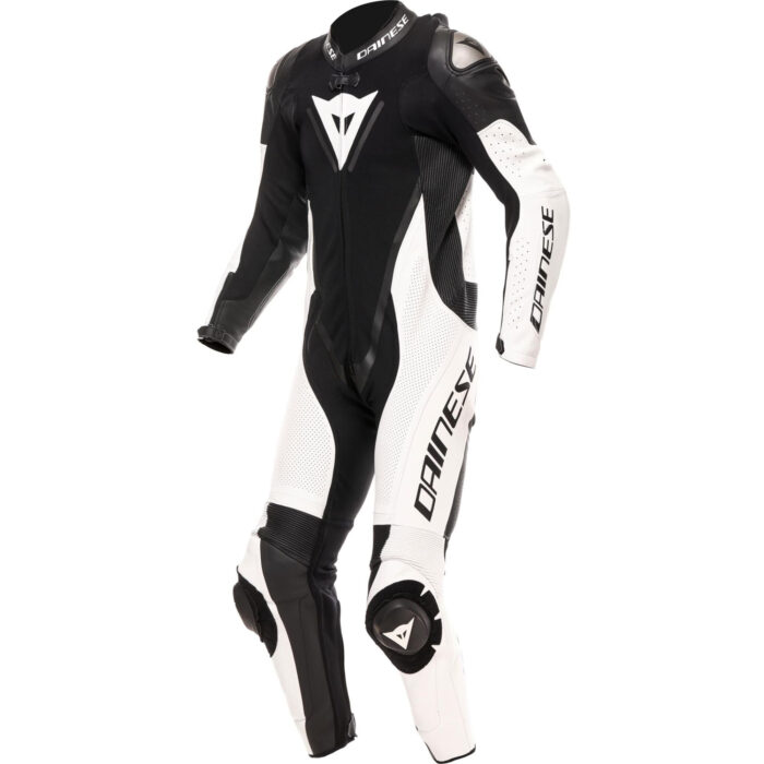 Dainese Demon Sprint Perforated One-Piece Motorcycle Leather Suit - Stealth Black & Racing White