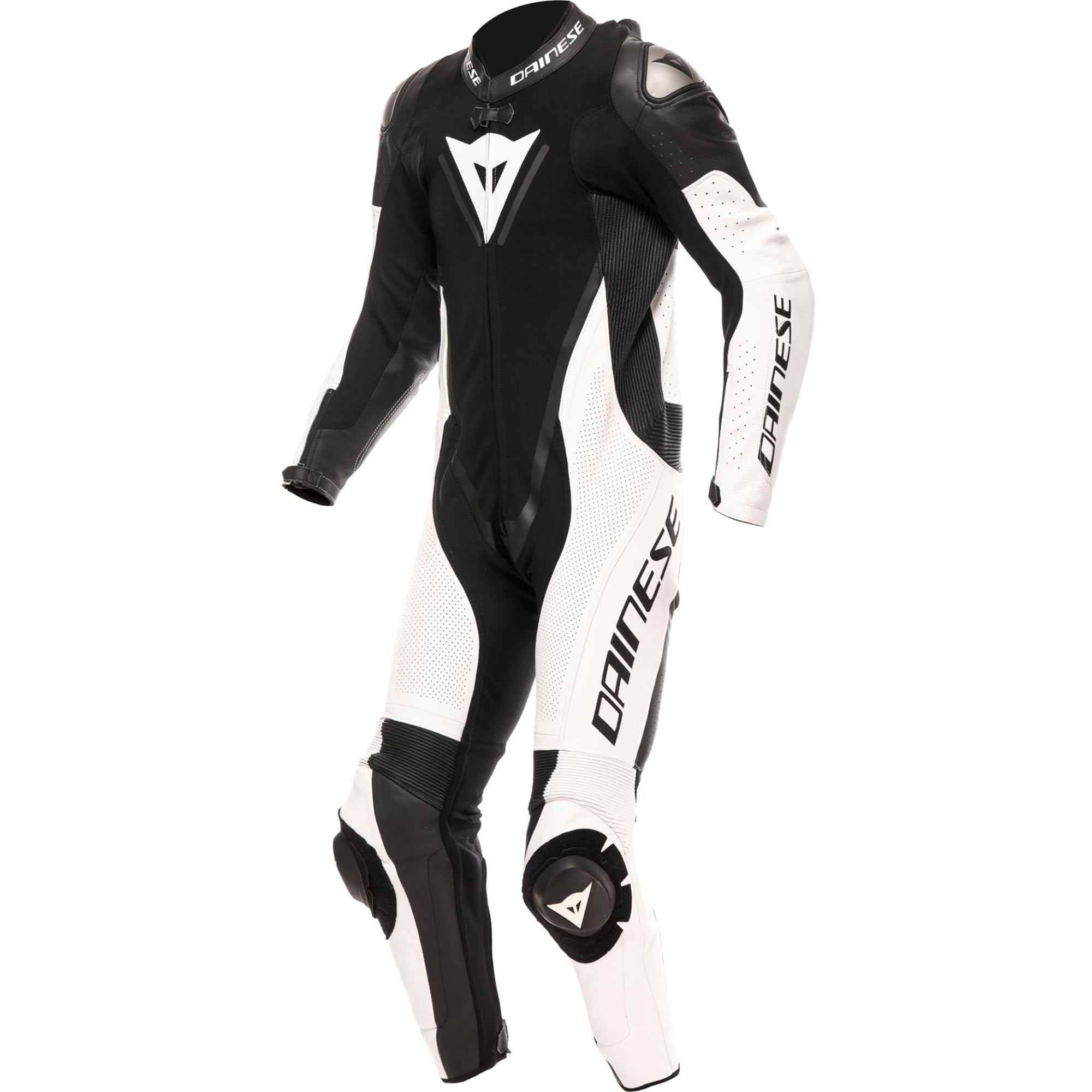 Dainese Demon Sprint Perforated One-Piece Motorcycle Leather Suit - Stealth Black & Racing White