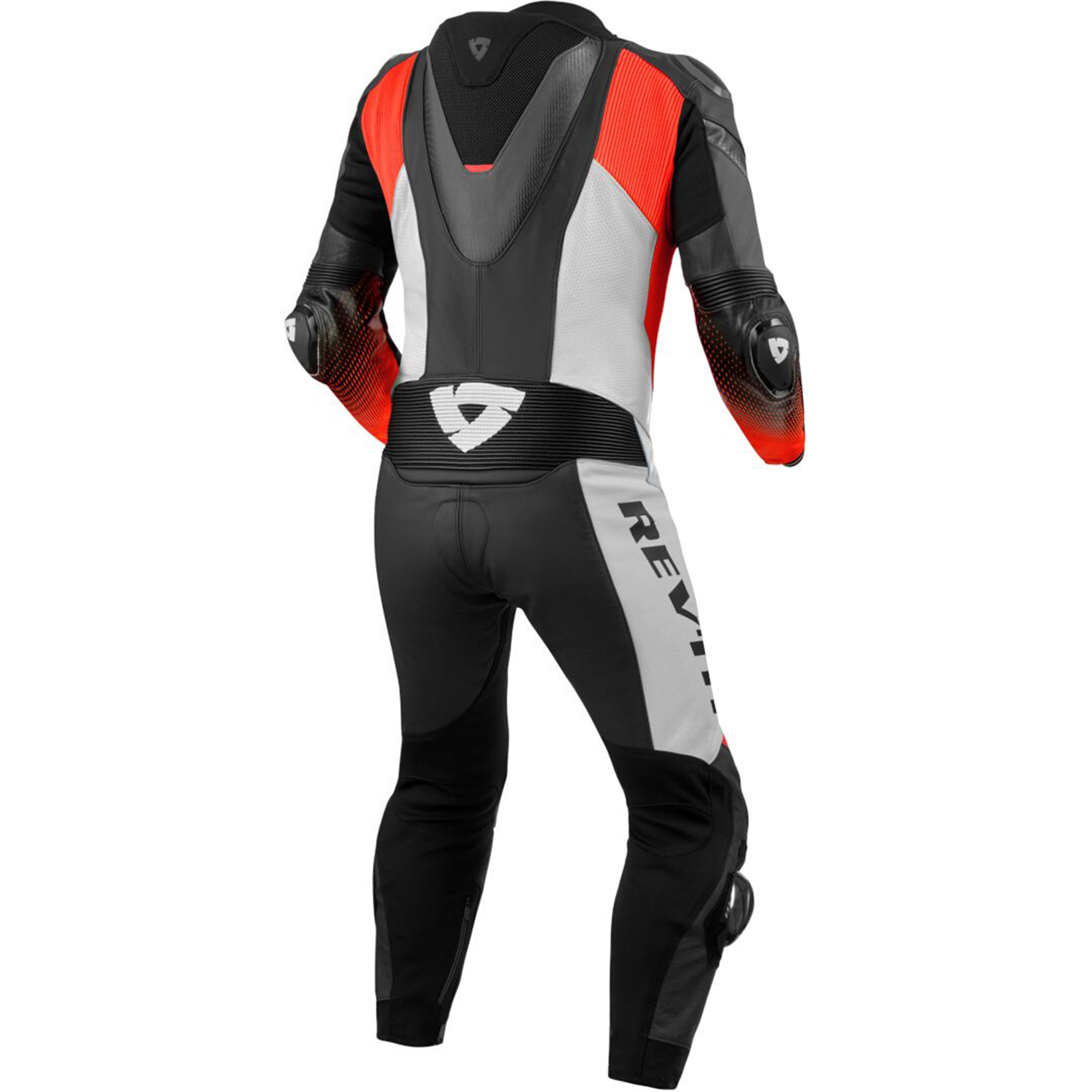 REV'IT! Control One-Piece Perforated Motorcycle Leather Suit - Black, White & Neon Red - Image 2