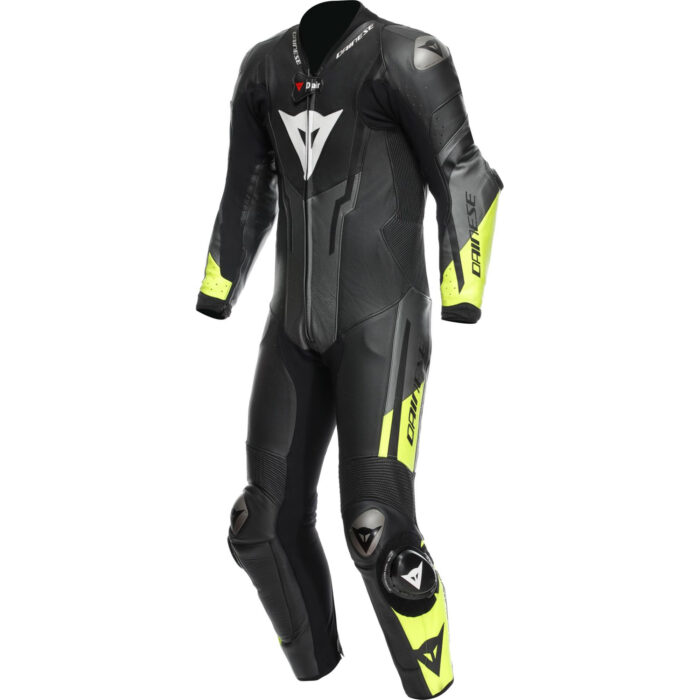 Dainese Misano 3 D-Air Airbag S26 Perforated One Piece Motorcycle Leather Suit-Black, Yellow & Grey