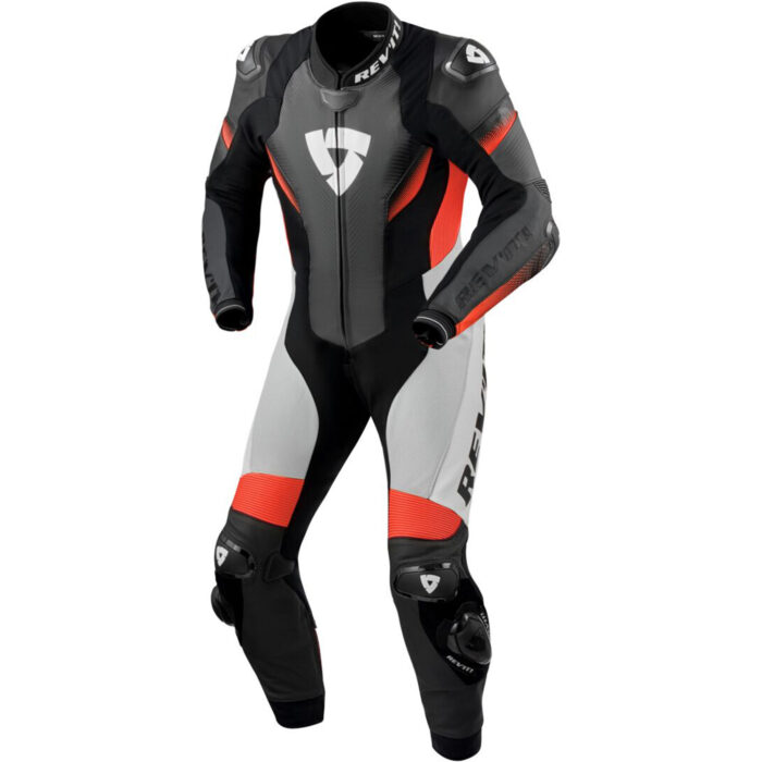 REV'IT! Control One-Piece Perforated Motorcycle Leather Suit - Black, White & Neon Red