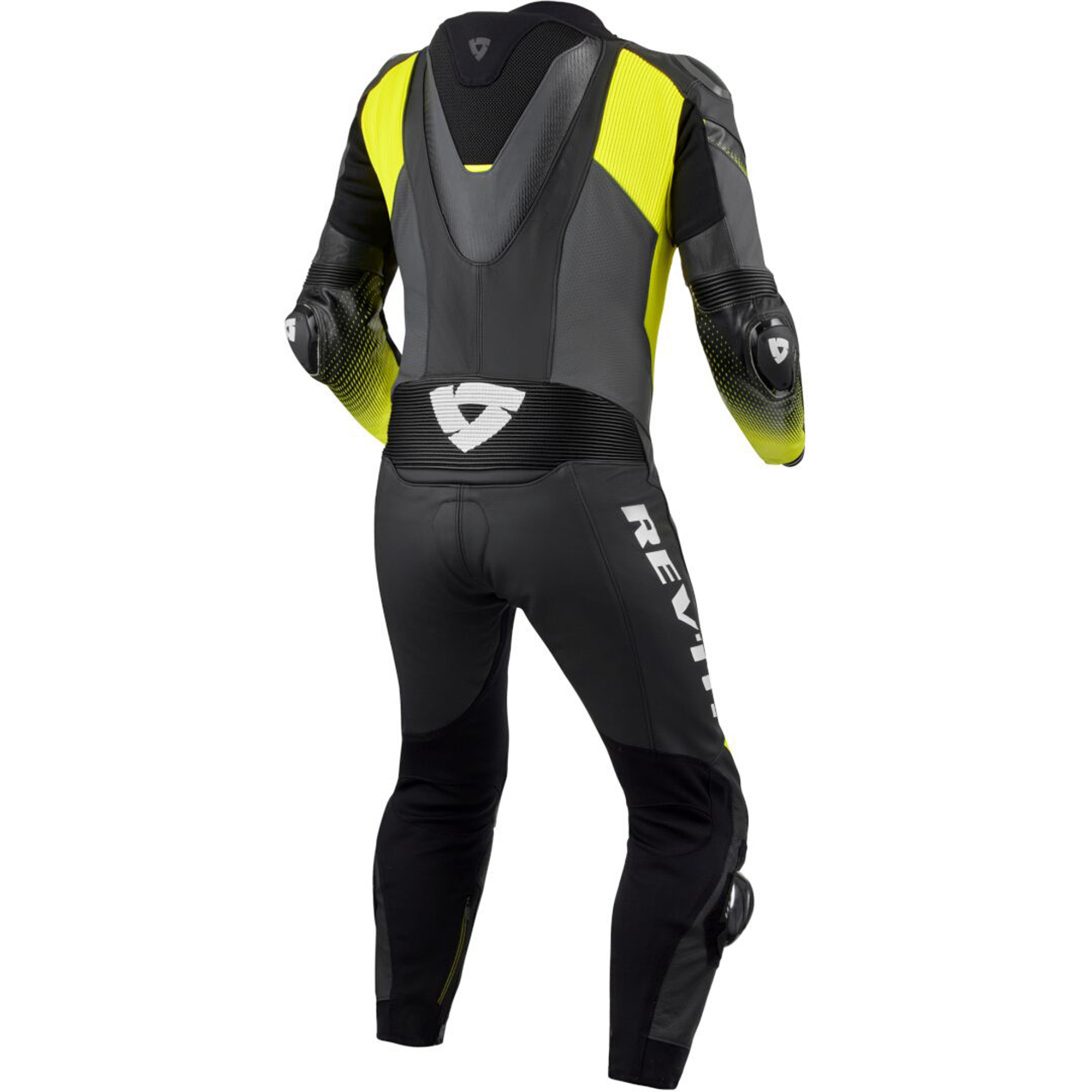 REV'IT! Control One-Piece Perforated Motorcycle Leather Suit - Stealth Black, Dark Grey & Neon Yellow - Image 2