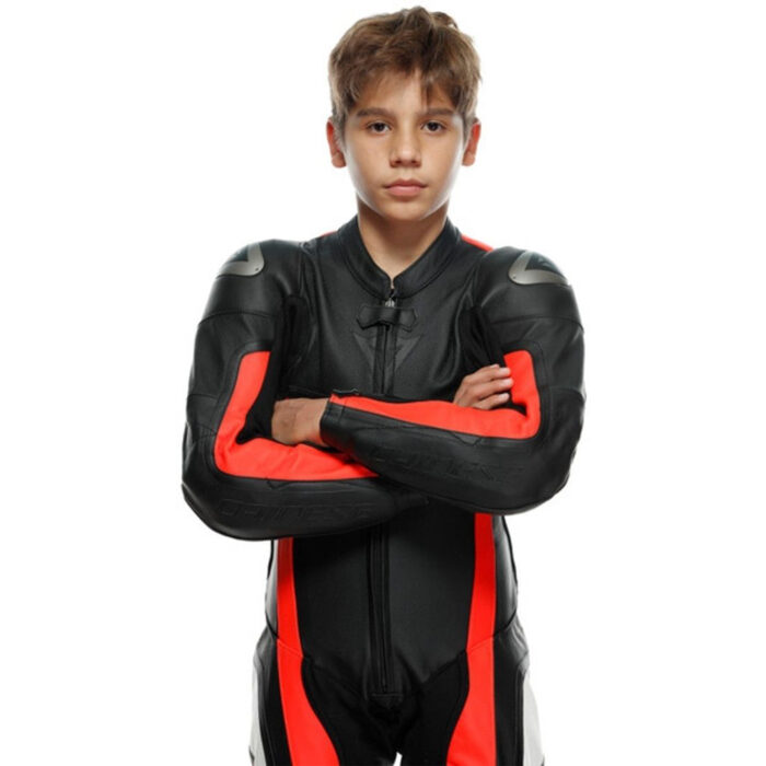 Dainese Gen-Z Perforated One-Piece Kids Motorcycle Leather Suit - Stealth Black & Fluorescent Red