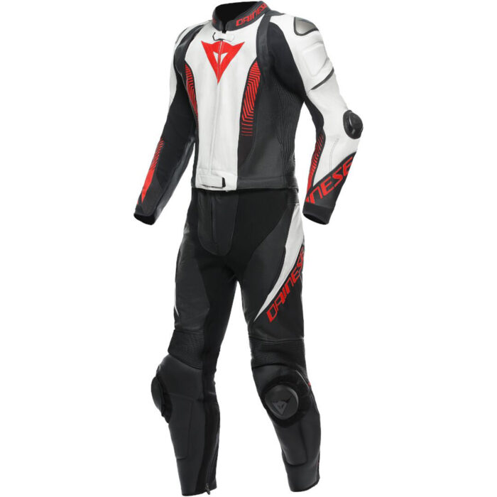 Dainese Laguna Seca 5 Two-Piece Motorcycle Leather Suit - White, Matte Black & Racing Red