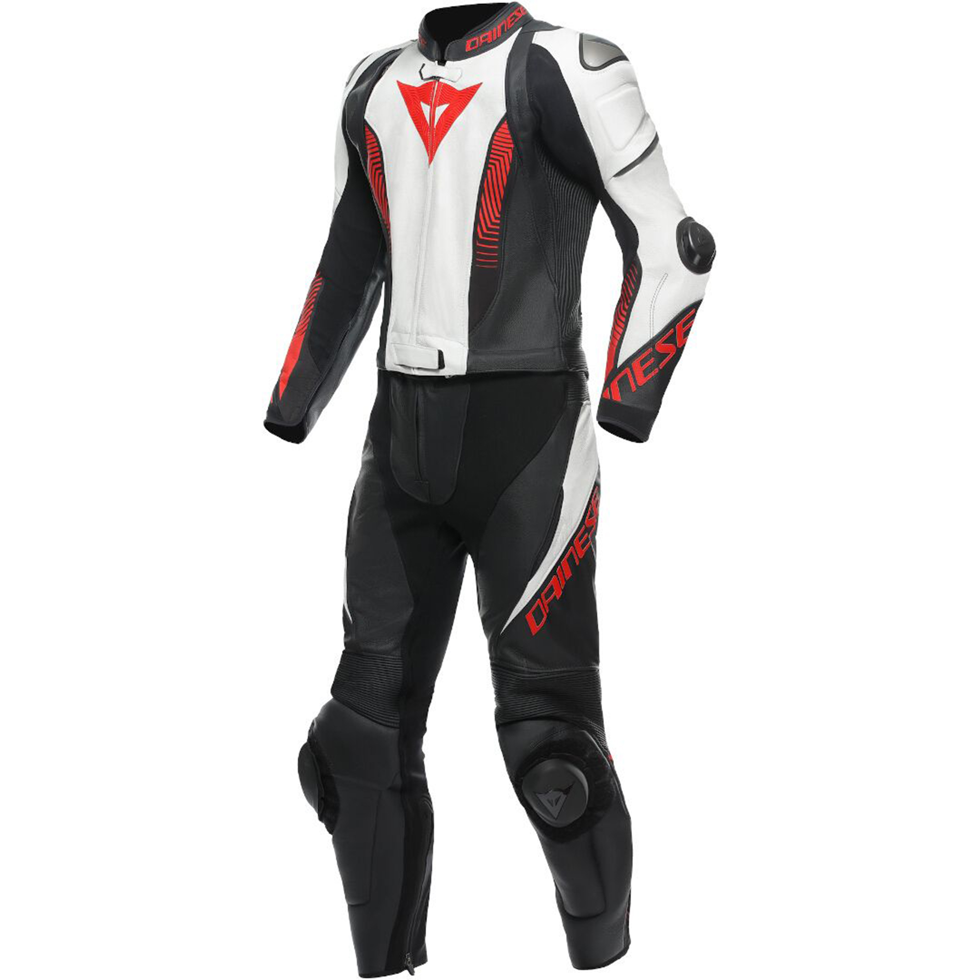 Dainese Laguna Seca 5 Two-Piece Motorcycle Leather Suit - White, Matte Black & Racing Red