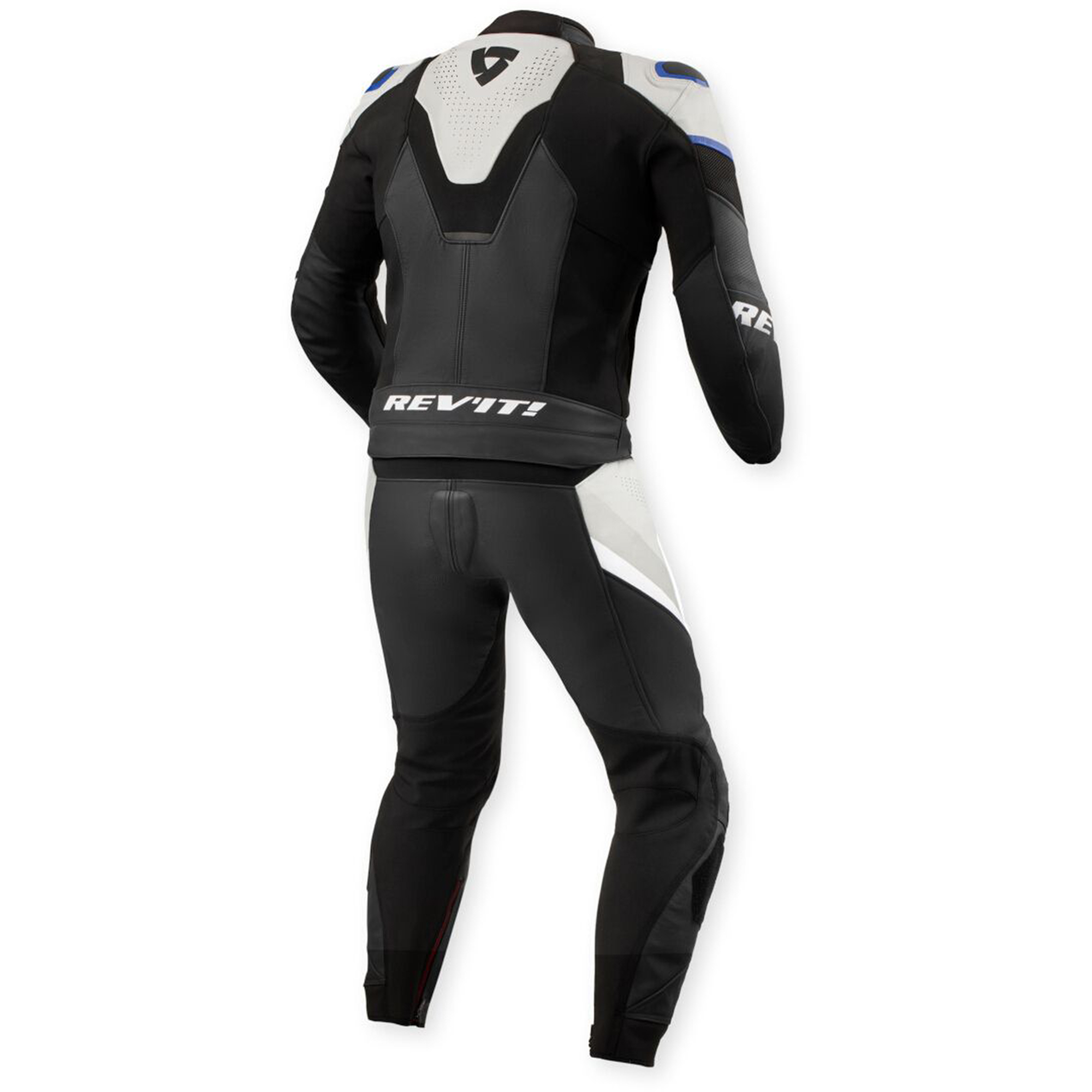 REV'IT! Beta 2 Perforated Two-Piece Motorcycle Leather Suit - Stealth White & Sport Blue Edition - Image 2