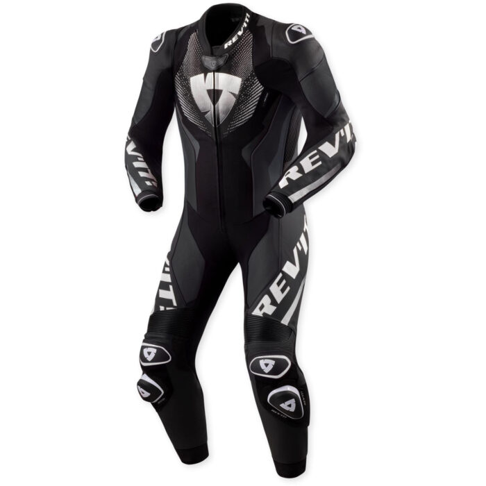 REV'IT! Hyperspeed 3 Perforated One-Piece Motorcycle Leather Suit - Monochromatic Black & White Edition
