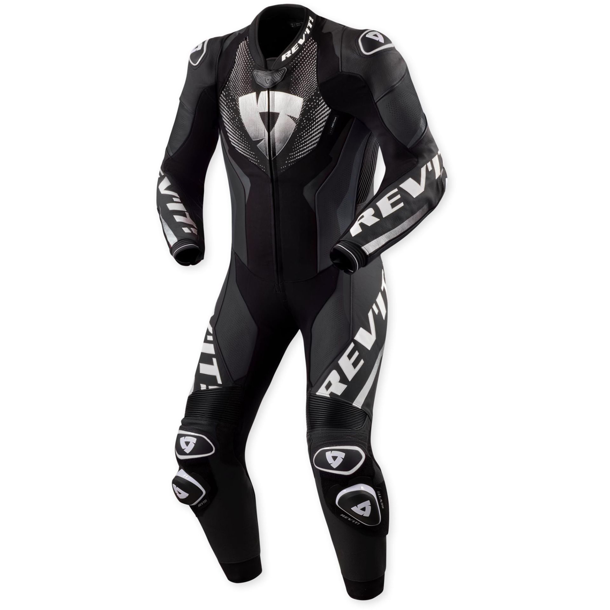 REV'IT! Hyperspeed 3 Perforated One-Piece Motorcycle Leather Suit - Monochromatic Black & White Edition