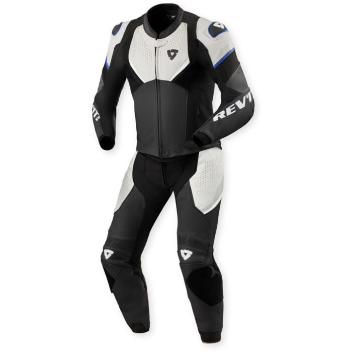 REV'IT! Beta 2 Perforated Two-Piece Motorcycle Leather Suit - Stealth White & Sport Blue Edition