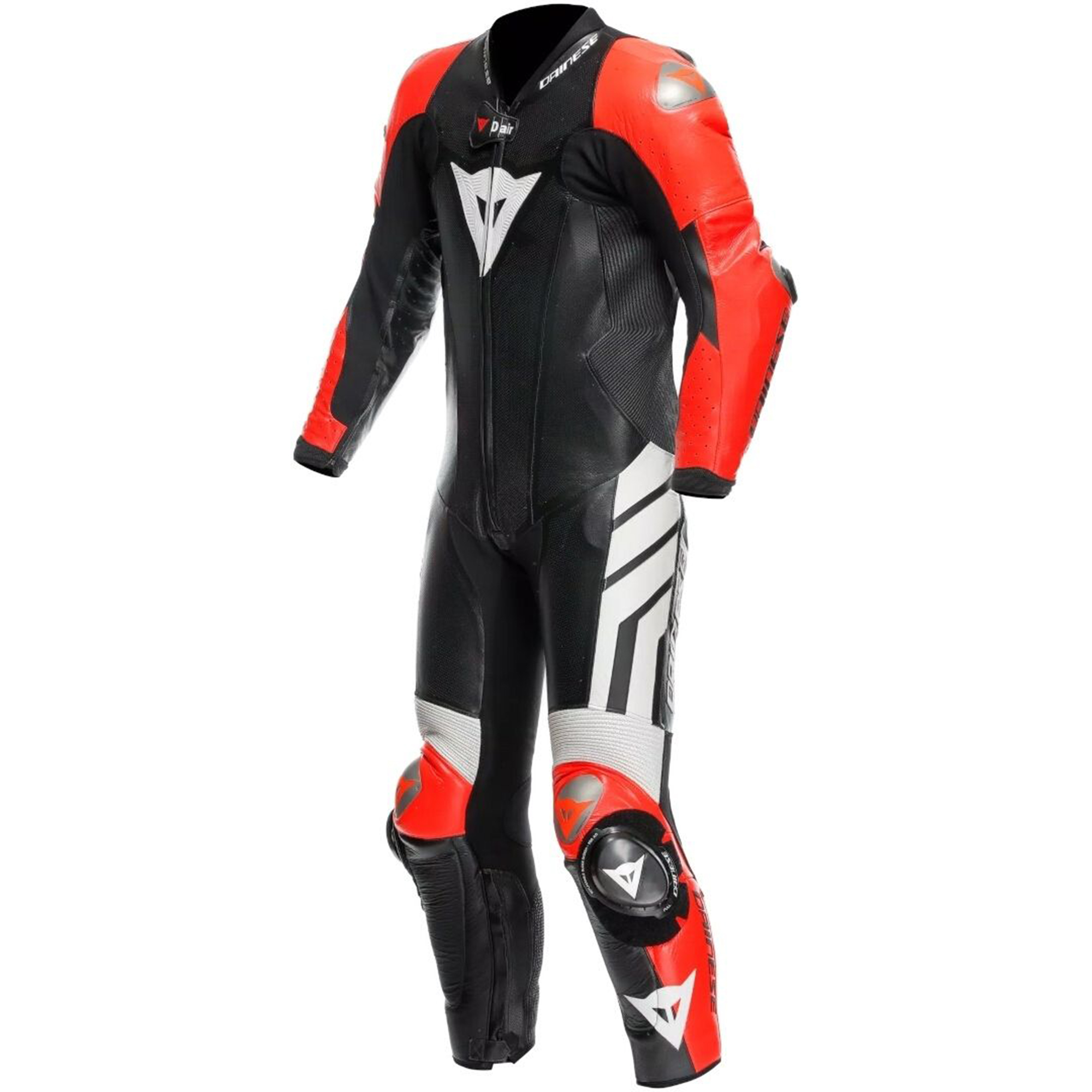 Dainese Mugello 3 D-Air Perforated One-Piece Motorcycle Leather Suit - Racing Red, White & Black