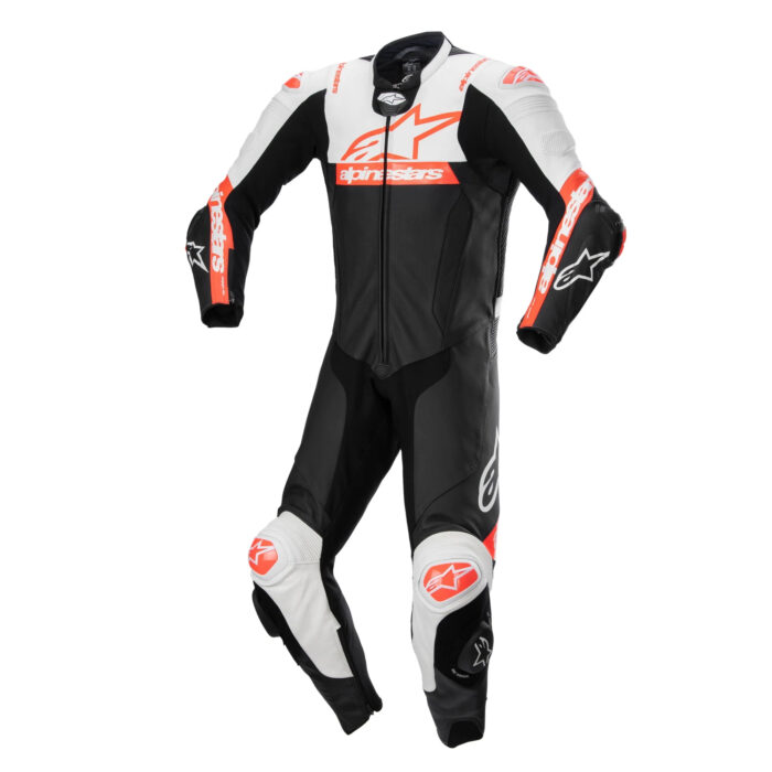 Alpinestars GP Force Ignition Leather Motorcycle Suit - Black, White & Fluo Red (White Chest Edition)