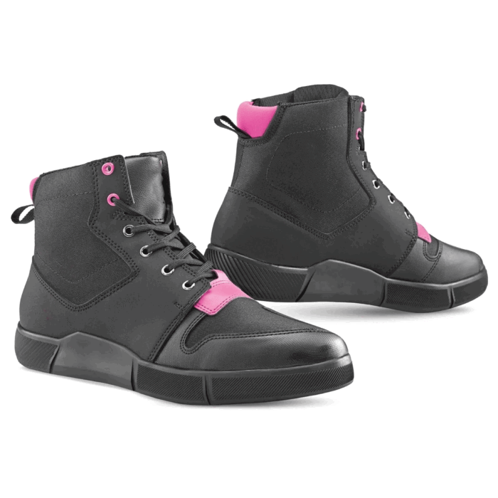 Urban Sneaker Leather & Textile Motorcycle Riding Shoes – Stealth Black & Pink Edition