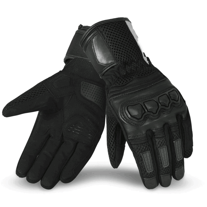 Tactical Heavy-Duty 3D Mesh & Leather Motorcycle Gloves – Stealth All-Black