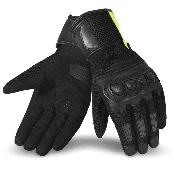 Tactical Heavy-Duty 3D Mesh & Leather Motorcycle Gloves – Stealth Black & High-Vis Neon Green