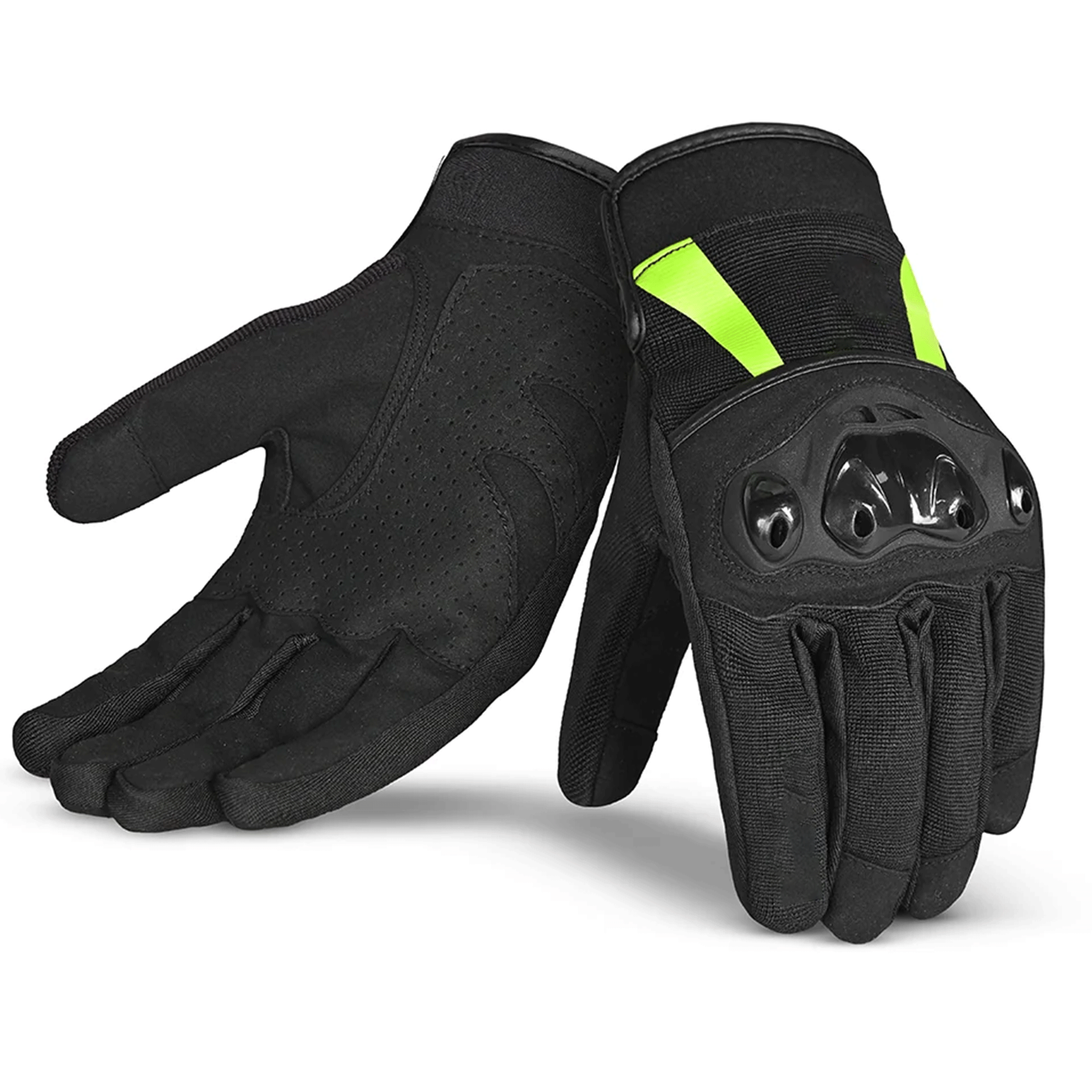 Tactical Vented Hard Knuckle Motorcycle Gloves – Stealth Black & High-Vis Neon Green