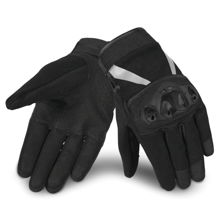 Tactical Vented Hard Knuckle Motorcycle Gloves – Stealth Black & Reflective Silver