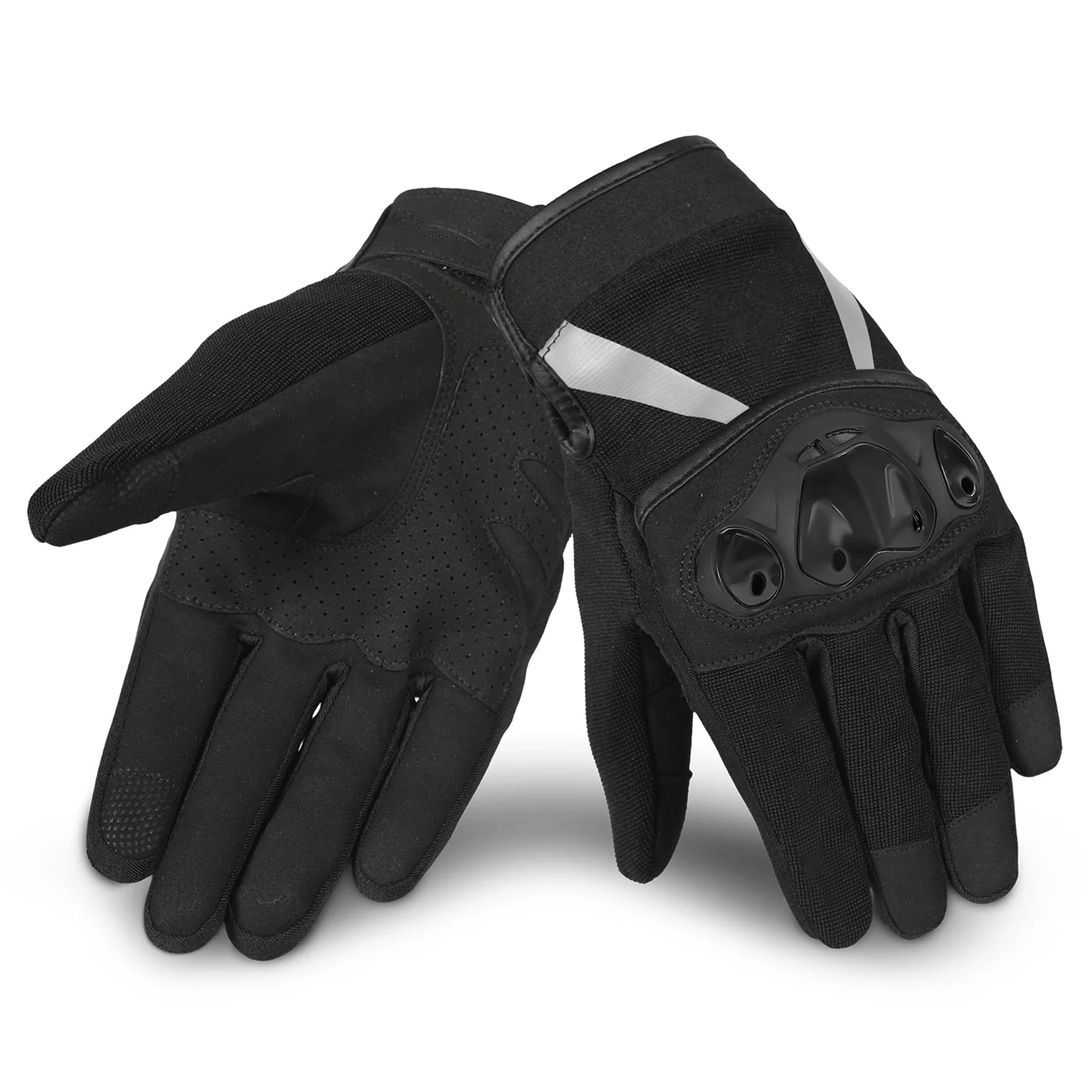 Tactical Vented Hard Knuckle Motorcycle Gloves – Stealth Black & Reflective Silver