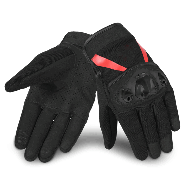 Tactical Vented Hard Knuckle Motorcycle Gloves – Stealth Black & Racing Red