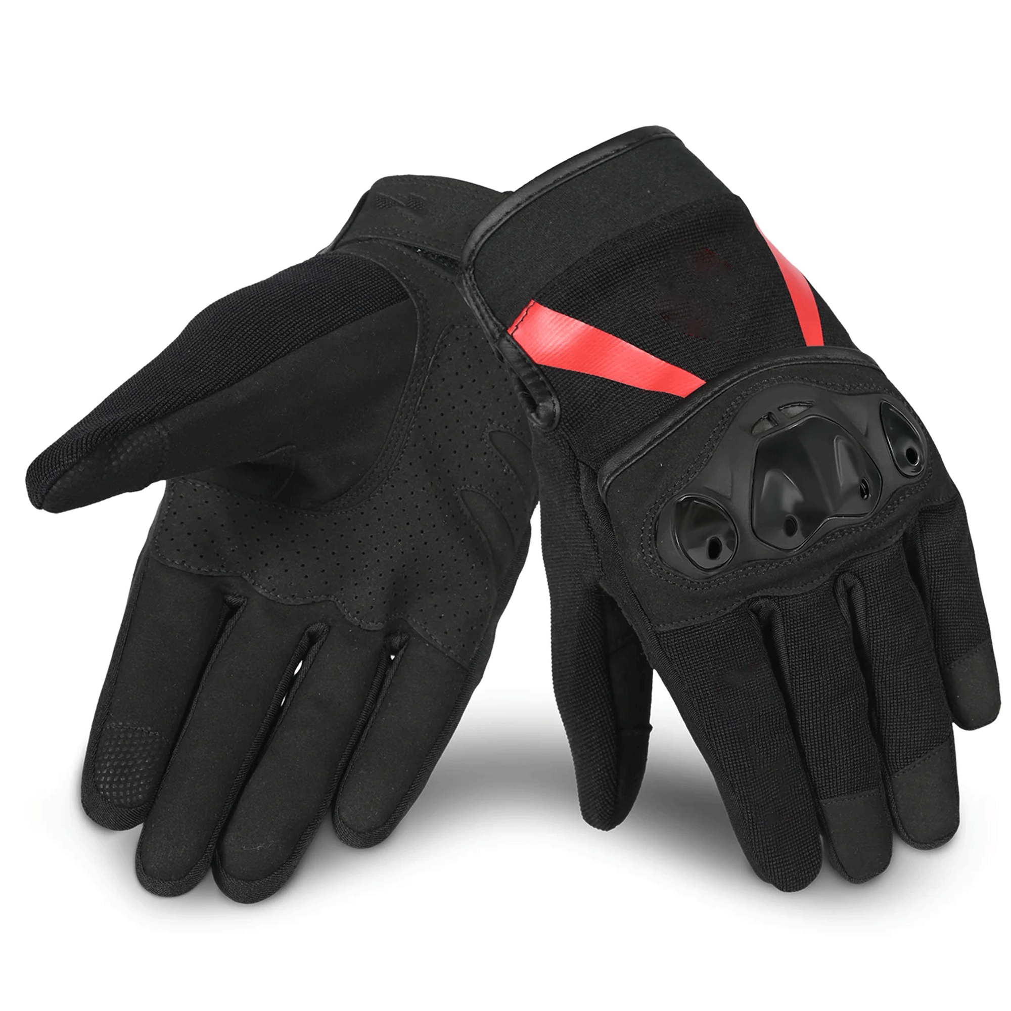 Tactical Vented Hard Knuckle Motorcycle Gloves – Stealth Black & Racing Red