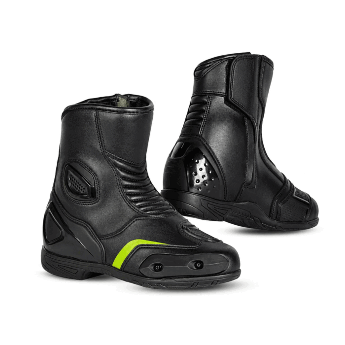Profirst Speed Shorty Leather Motorcycle Racing Boots – Neon Stripe Edition
