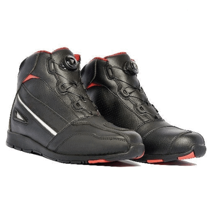 Perforated Leather Sport Motorcycle Riding Shoes – Stealth Black & Red