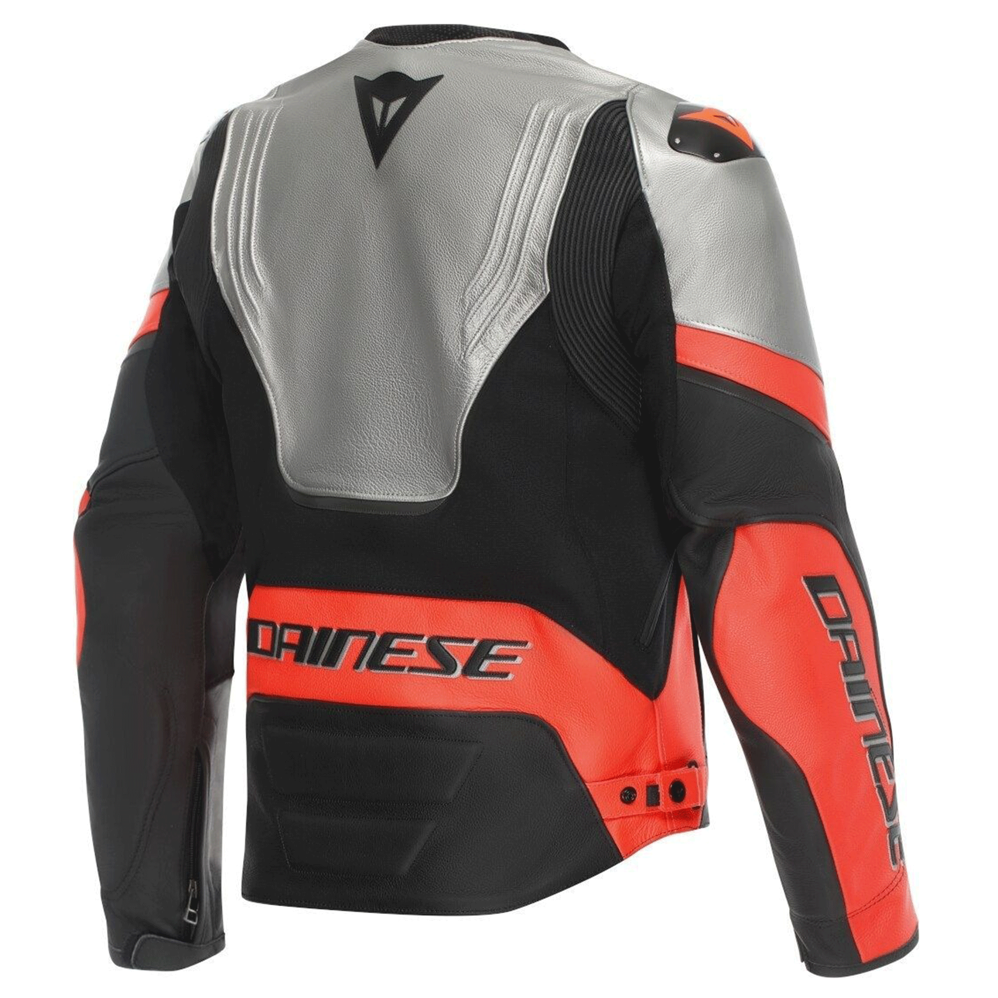 Dainese Racing 4 Leather Motorcycle Jacket Black, Matt Silver & Fluorescent Red Edition - Image 2