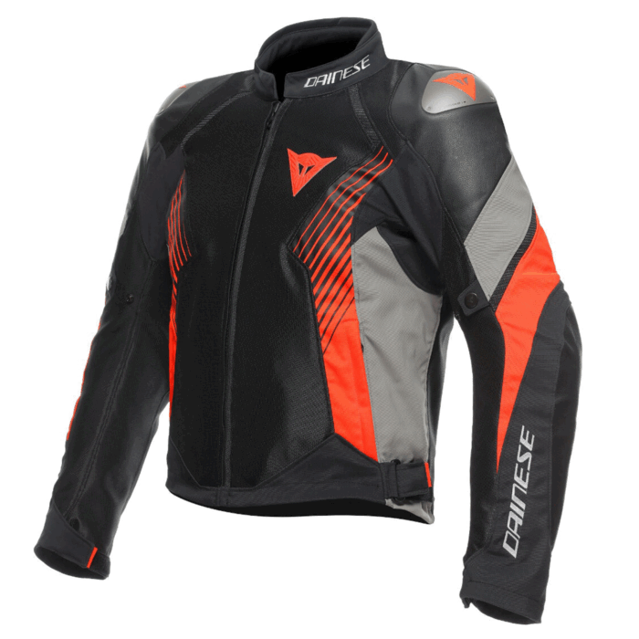 Dainese Super Speed Tex Textile Motorcycle Jacket Black, Grey & Fluo Red Edition