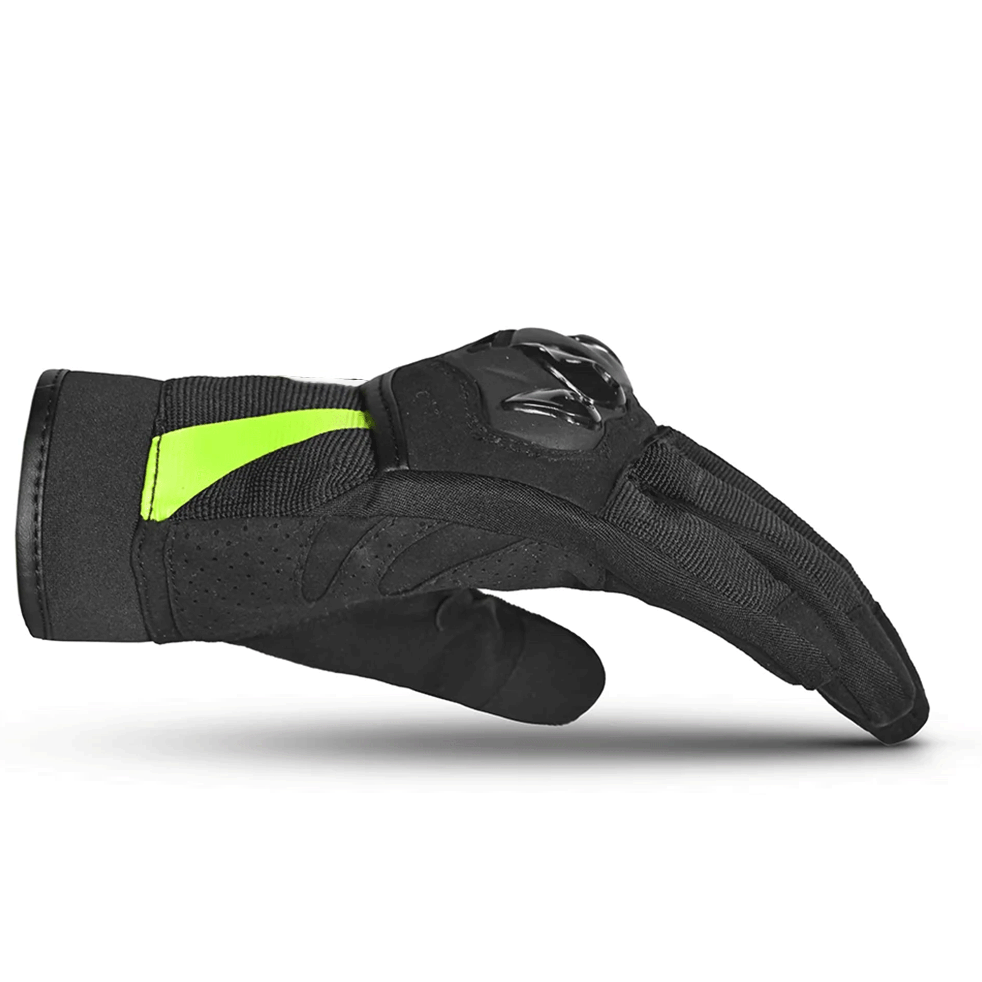 Tactical Vented Hard Knuckle Motorcycle Gloves – Stealth Black & High-Vis Neon Green - Image 3