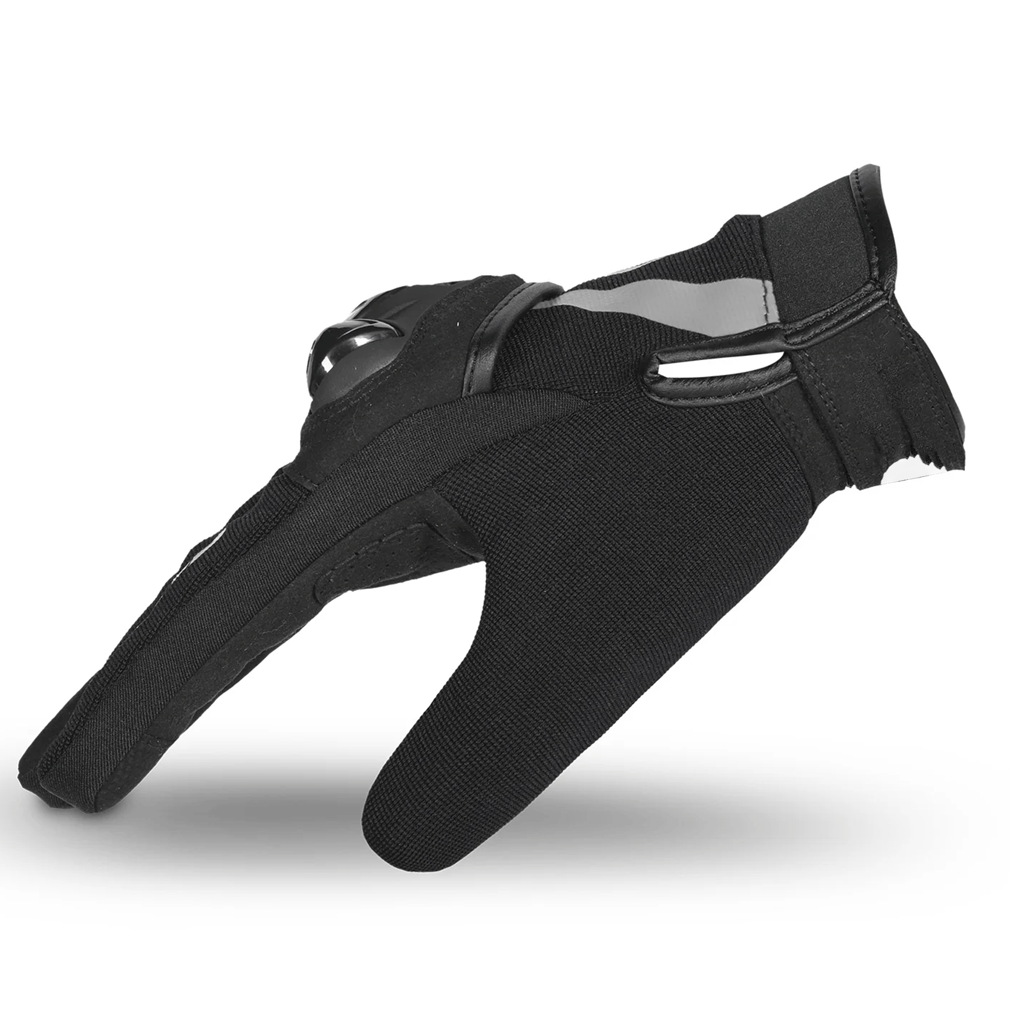 Tactical Vented Hard Knuckle Motorcycle Gloves – Stealth Black & Reflective Silver - Image 2
