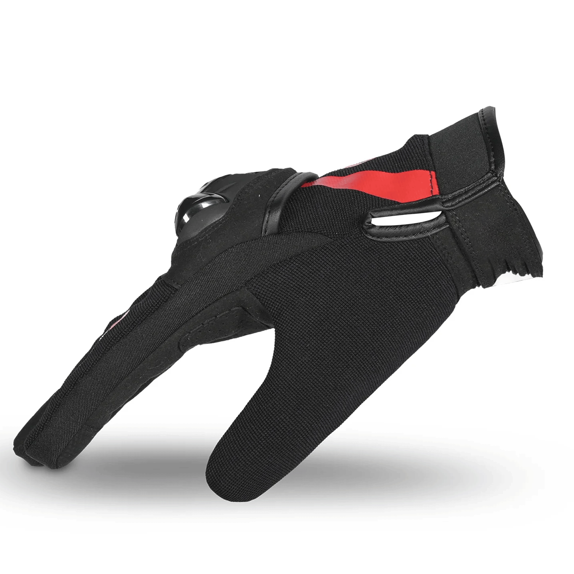 Tactical Vented Hard Knuckle Motorcycle Gloves – Stealth Black & Racing Red - Image 2