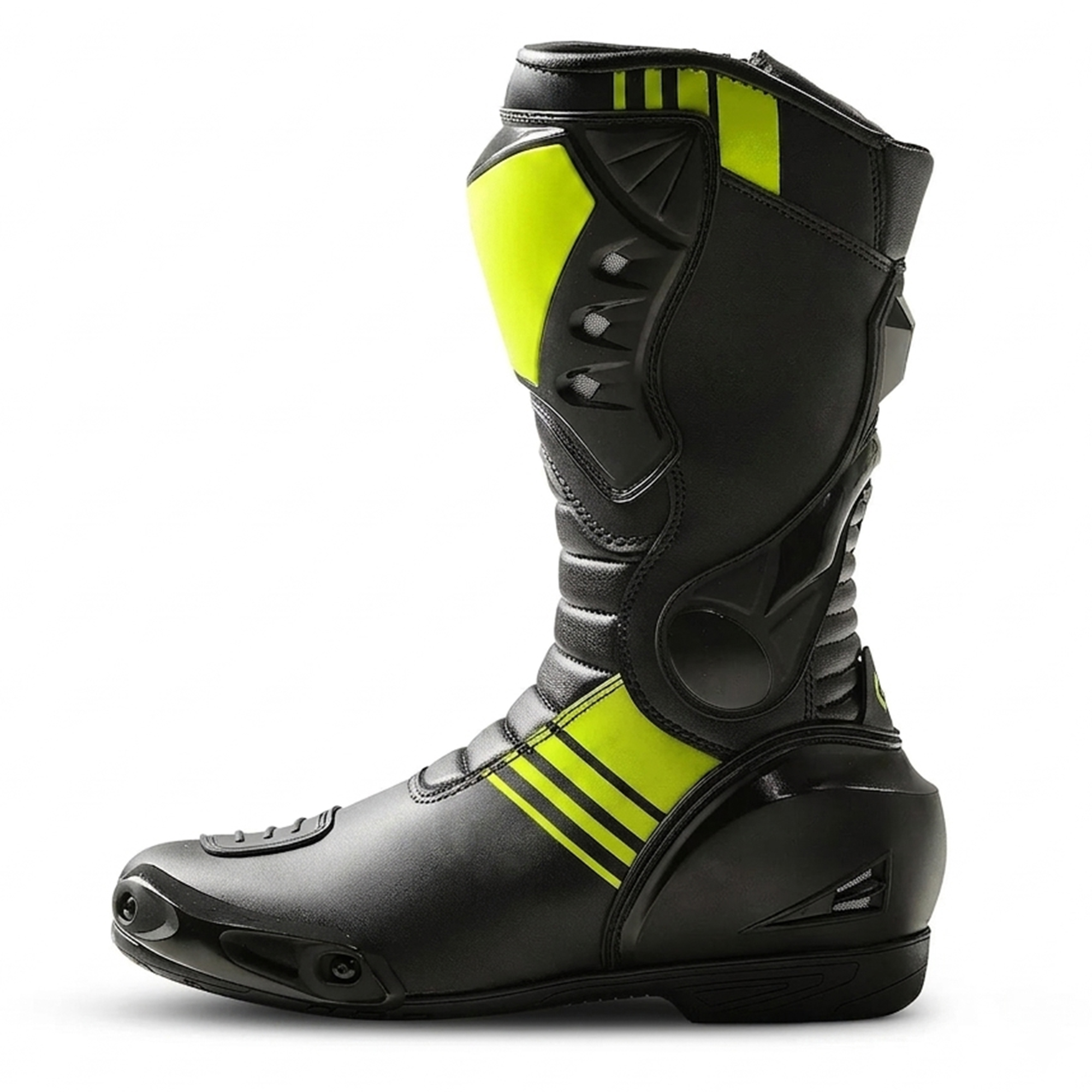 Men's Leather Motorcycle Racing Boots - Black & Neon Yellow Protective Sport Bike Riding Shoes - Image 2
