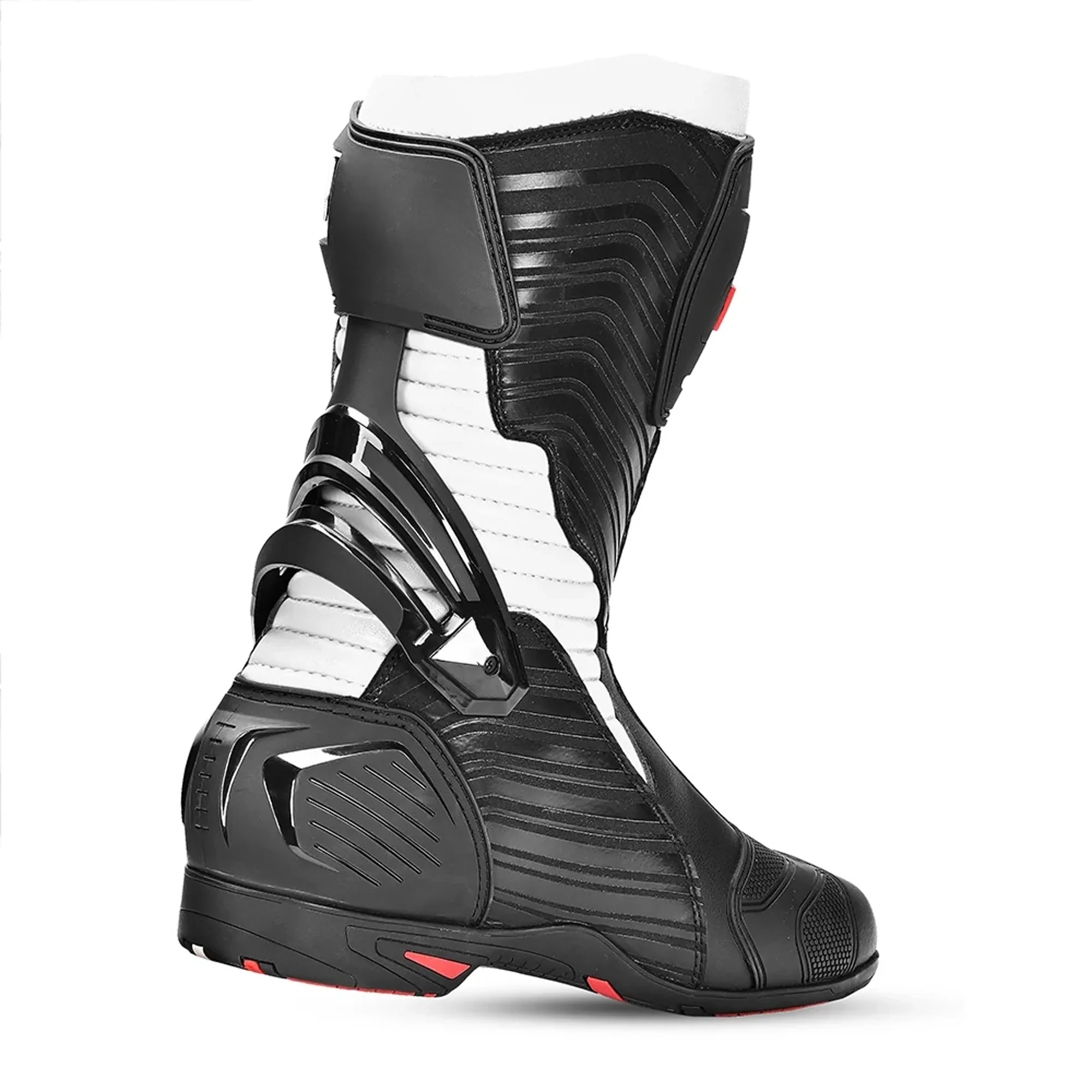Men's Leather Motorcycle Racing Boots - Black, Grey & White Protective Sport Bike Riding Shoes - Image 2