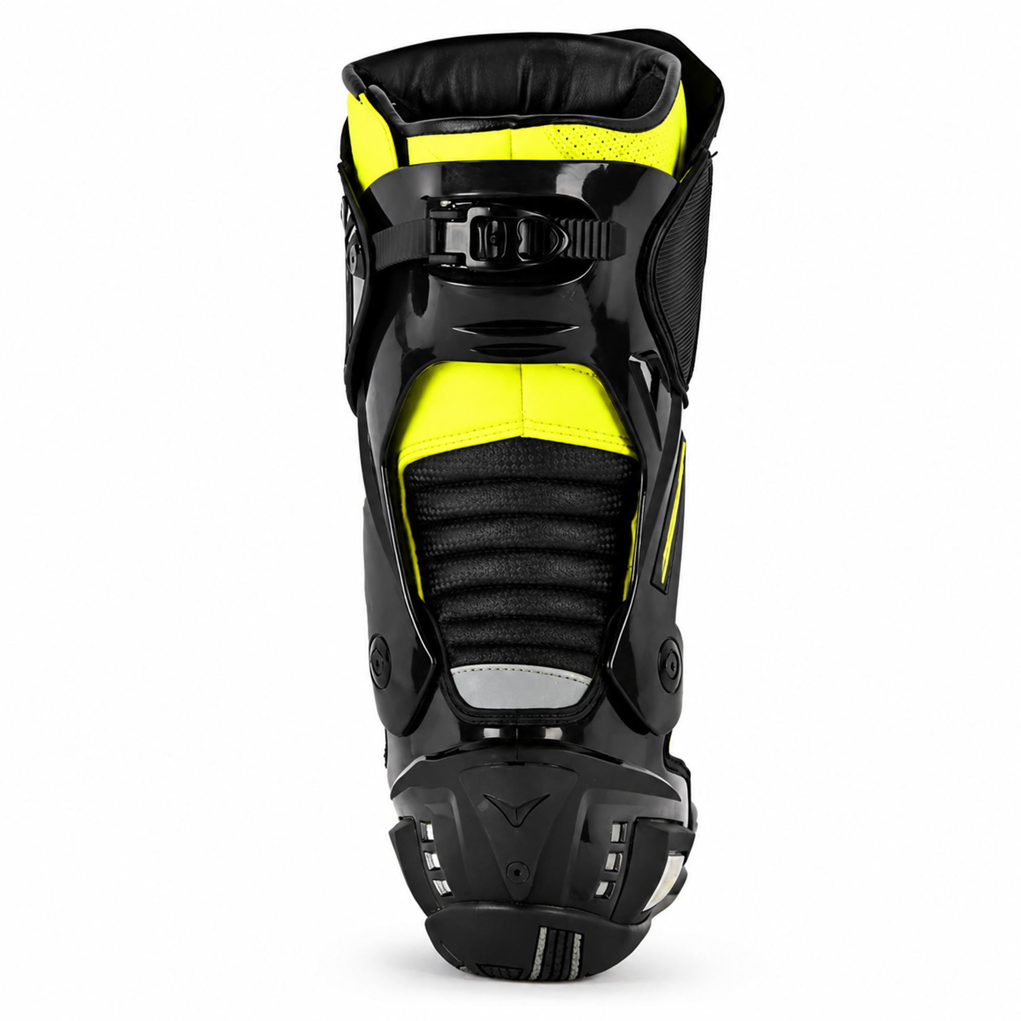 Men's Leather Motorcycle Racing Boots - Black & Fluorescent Yellow Protective Sport Bike Riding Shoes - Image 4