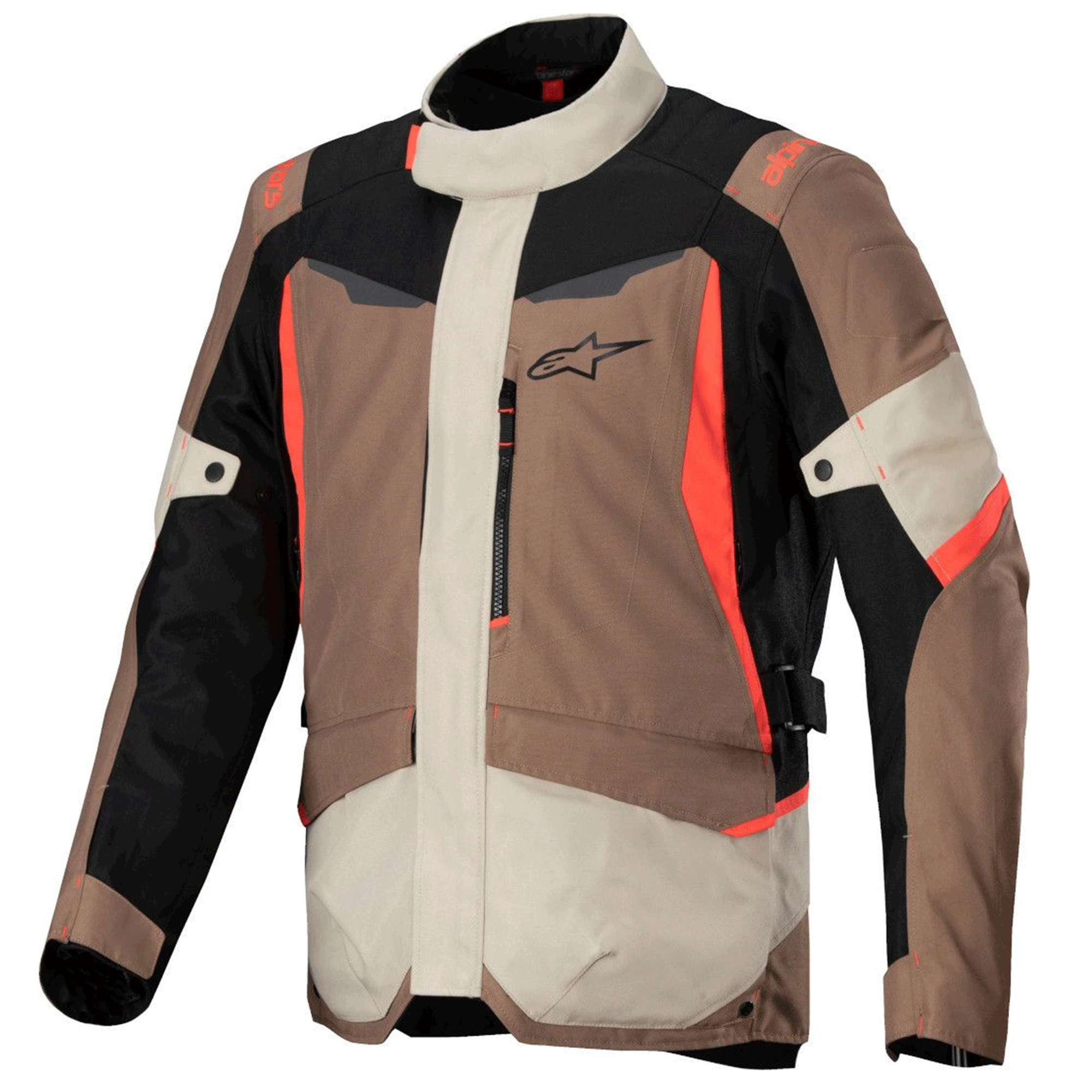 Alpinestars Andes v3 Drystar Waterproof Motorcycle Jacket Military Brown, Khaki & Coral Red Edition