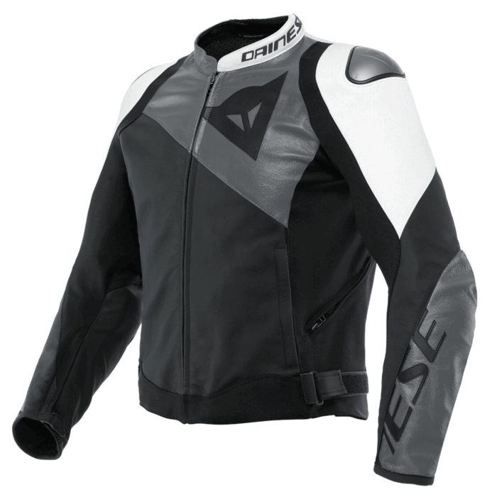 Dainese Racing 3 Leather Motorcycle Jacket Black, White & Charcoal Grey Edition