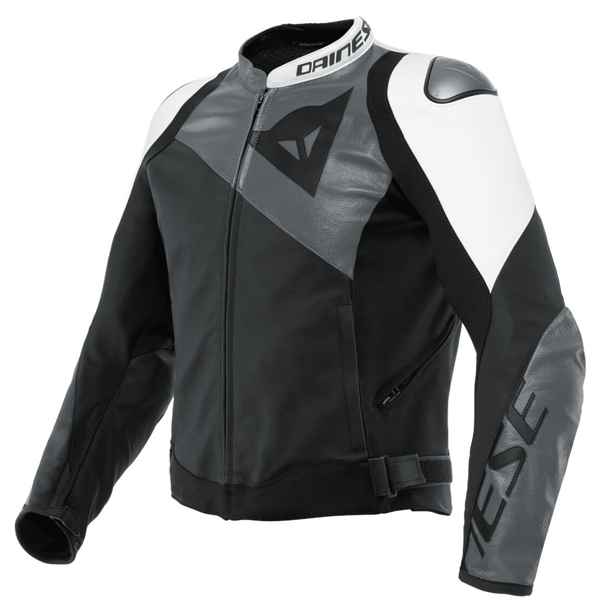 Dainese Racing 3 Leather Motorcycle Jacket Black, White & Charcoal Grey Edition