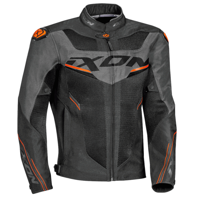 Ixon Gyro Fabric Motorcycle Mesh Jacket Black, Anthracite Gray & Orange Edition